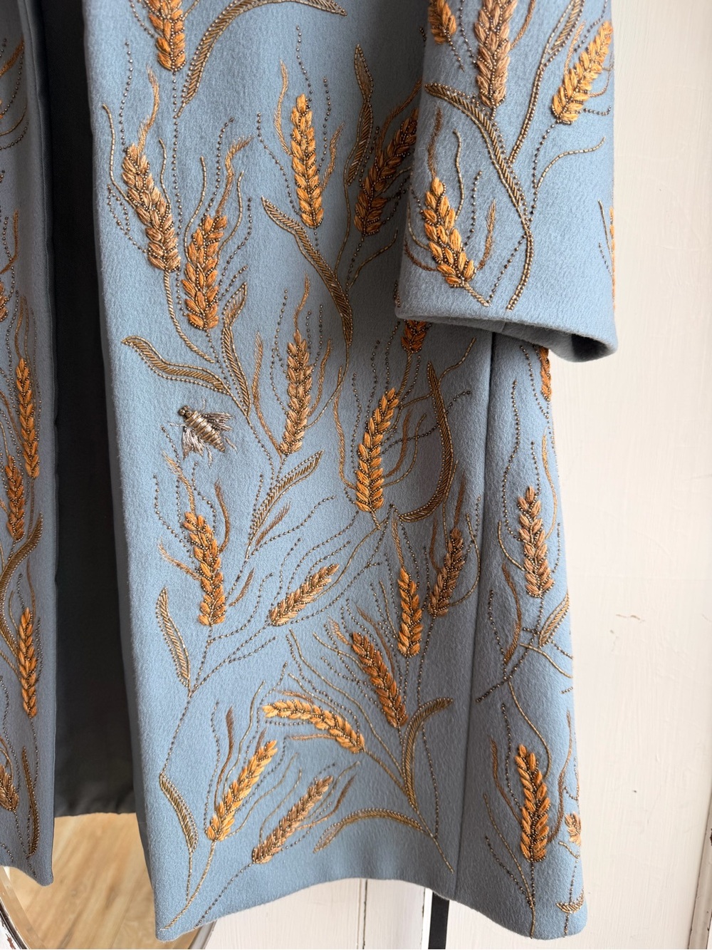 Valentino Light Blue Embroidered Wool Trench Coat - Picture 3 of 11